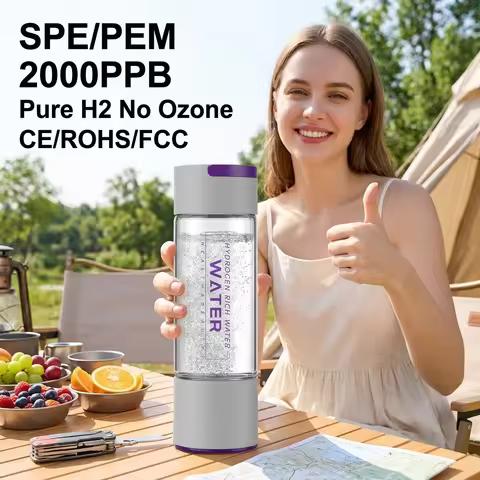 480ml Drinking Hydrogen Rich Water Bottle 2000PPB SPE PEM USB Fast Charge 5/10 Mins Portable H2 Cup 