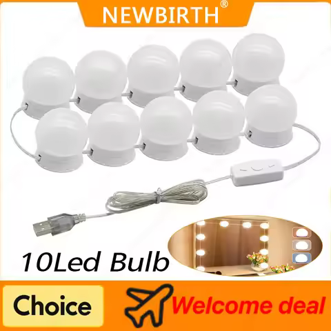 10 LED Detachable Bulbs Professional Makeup Mirror Lamp USB Power Cosmetic Mirror Light Hollywood Dr