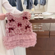 Salty Lemon Seven 丨 Crushed DiamondsGirls Sweet Sequined Vest Dress 2025 Winter Fleece Lining Bow Dr