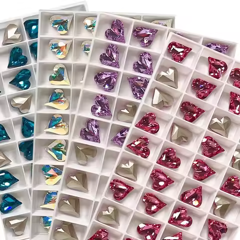 8x9mm12x13mm Sweet Heart Glitter Glass Rhinestones Different Color Nails Accessories 3D Jewelry Maki