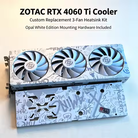 Custom Replacement 3-Fan Cooler Kit –ForZOTAC GeForce RTX 4060 Ti Opal White Edition Includes Heatsi