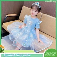 Baju Budak Perempuan Princess Dress for Kids Elsa Puff Frozen Mesh Lace Rainbow Birthday Baju Selesa