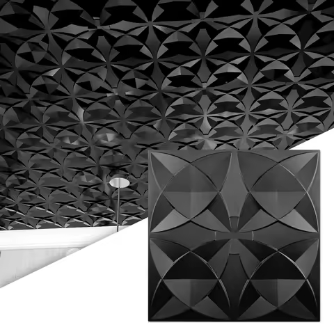 Art3d 12pcs Black Floral Ceiling Tiles 2x2 FT, Glue Up Decorative PVC Panels, Suspended Drop Ceiling