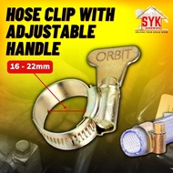 SYK Orbit Hose Clip Stainless Steel With Adjustable Handle (16mm - 22mm) Hose Clamp Gas Pipe Water Hose Clip Klip