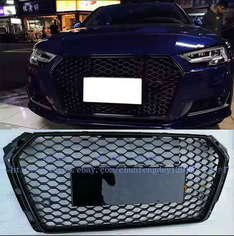 For Audi A4 B9 S4 2017 17 2018 18 2019 19 RS4 style Honeycomb Grill Grille Black Trim Chrome Ring