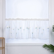 Rod Pocket Embroidered Kapok Flowers Semi Tier Curtain Short Curtain For Kitchen Bathroom Living Room