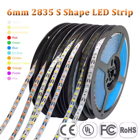 DC12V 2835 SMD LED Strip S Shape 6mm Width Bendable 120LED/m Flexible Foldable String Light DIY Neon