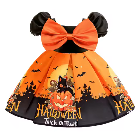Big Bow Baby Girl Halloween Dress Children Printed Pumpkin Cosplay Costumes Toddler Girls Fancy Carn