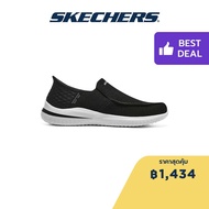 Skechers สเก็ตเชอร์ส รองเท้าผู้ชาย Men Slip-Ins SKECHERS USA Street Wear Delson 3.0 Cabrino Shoes - 210604-BLK Air-Cooled Memory Foam Classic Fit, Goga Mat Arch, Heel Pillow, Machine Washable, Slip-Ins, Vegan