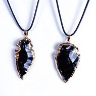 Natural Irregular Obsidian Raw Ore Arrow Pendant Necklace Accessories 8.8