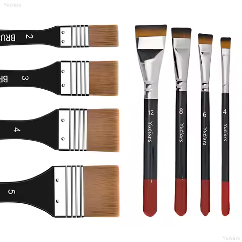 Yutiars Lacquer Art & Wide Flat Nylon Brushes Set (4+4 Pcs), Multi-Purpose Art Brushes for Acrylic, 