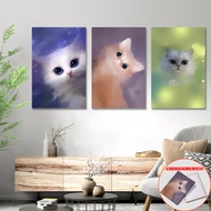 [With Framed]Bokeh Glowing Light Cute White Orange Cat Portrait Prints Wall Art, Dreamy Warm Tone Pe