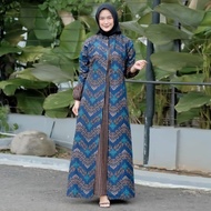 baju gamis batik wanita terbaru kombinasi polos jumbo modern dewasa - songket navy xl