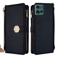 Factory directly sell Crossbody Handle Cross Texture Leather Phone Case For Motorola Edge 50 5G/Moto