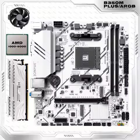 JGINYUE B350M Motherboard Set with AMD Ryzen 3/5/7 CPU Cooler DDR4 Dual Channel RAM Support M.2 NVME