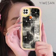 YIWESAN Casing Ponsel untuk Xiaomi Redmi 9C NFC Redmi 8 9A 10C 8A 9T Case Fashion bunga hitam HP gelombang kreatif pelindung ponsel Kesing silikon tahan guncangan cangkang perlindungan lensa kamera Casing lembut bening Softcase