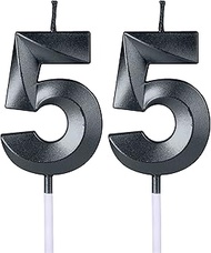 Black 55th Birthday Candles for Cakes, Number 55 Glitter Candle Cake Topper for Party Anniversary We