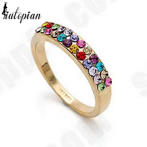 Rosegold Ring With Austrian Crystal Multiple Colors Simple Design Size 16#RG95121
