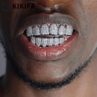 KIKIFA Teeth Grillz Set, Rhinestone Top & Bottom Set Hiphop Teeth Grillz, Trendy Hollow Zircon Remov
