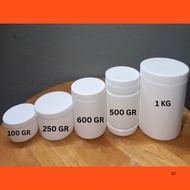 10 HDPE PLASTIC JARS 100 GRAM, 250 GRAM, 500 GRAM, 600 GRAM, 1 KG
