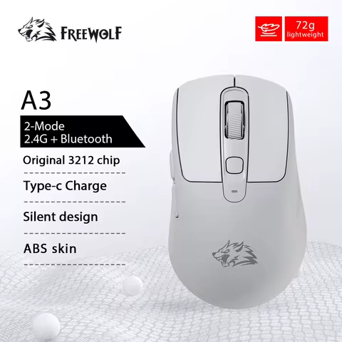 FREEWOLF A3 Wireless Silent Mouse, Bluetooth Dual Mode, 4000DPI, Type-C Charging, Ergonomic ABS Skin