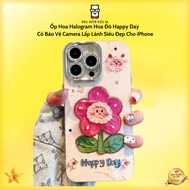 Ốp Hoa Halogram Hoa Đỏ Happy Day Có Bảo Vệ Camera Lấp Lánh Siêu Đẹp Cho iPhone 11 12 13 14 15 16 17 