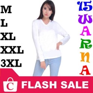 BISA COD XXXL 3XL XXL XL L M Kaos T-Shirt Wanita Cewek Perempuan Jumbo Big Size Lengan Panjang Polos