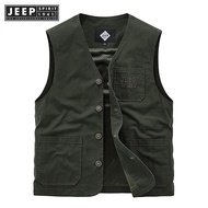 JEEP SPIRIT 1941 ESTD ฤดูใบไม้ร่วง 2021 ใหม่ผู้ชาย V คอล้างเสื้อกั๊กสบายๆหลวมสำหรับชาย