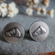 古董 HMV 黑銀色留聲機 小狗 袖扣 His Master's Voice A75