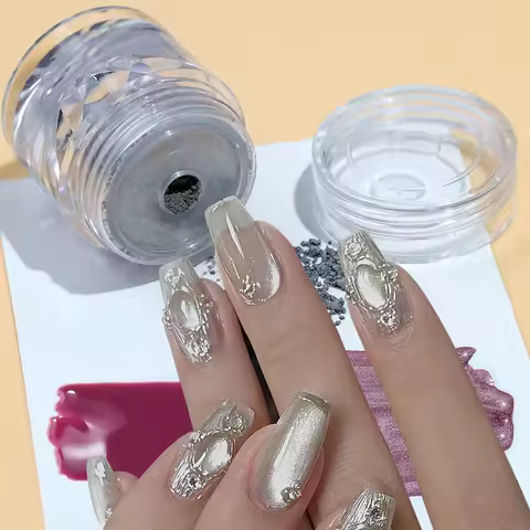 0.5g Gray Cat Eye Magnetic Glitter Velvet Porcelain Chrome 9D Matching All Color DIY Nail Art Decora