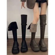 Two-Wear Knight Boots Slimmer Look Over-the-Knee Retro Small Boots Look Tall Thick-Soled Boots Women