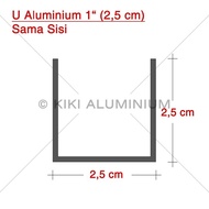 KANAL U ALUMINIUM 1" (2.5 CM) - TEBAL 1 MM - P. 6 METER