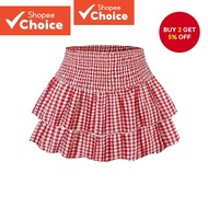 Cute Christmas Holiday Skirts Gingham Plate Buckle Skirt for Women L110AD476