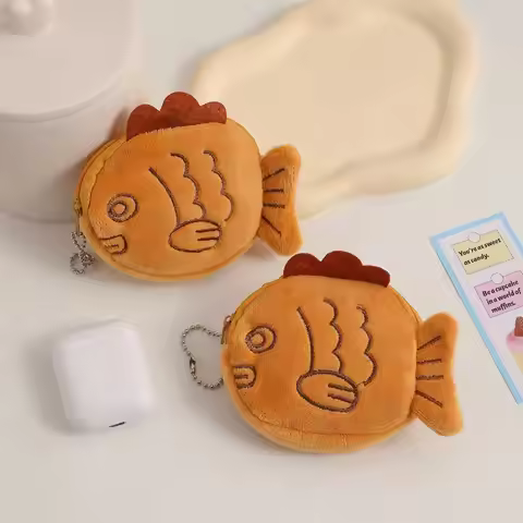 Cute Plush Fish Coin Wallet Women Taiyaki Money Card Key Earphone Coin Purse For Small Things Pouch 