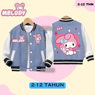 Jaket Anak Perempuan Laki Laki CINNAMOROLL dan MELODY Usia 2 -12 Tahun Jacket Baseball Zipper Anak