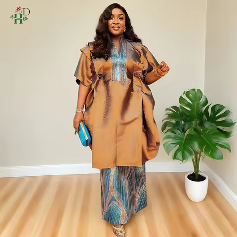 African Dresses Women's Muslim Mini Bubu Skirt Top 2PCS Abaya Kaftan Dress Plus Size Luxury Robe Sum