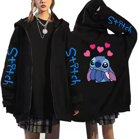 Oversized Y2k Zip-up Hoodie Disney Women's Lilo & Stitch Costume Winter Clothes Woman Long Sleeve Wa
