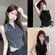 พร้อมส่งจากไทย (FY9104) เสื้อกล้ามคอปก มีฟิงน้ำ ซิปรูดด้านหน้าทรงเท่มาก