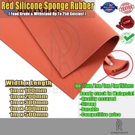Red Silicone Sponge Sheet with 1mm to 4mm Thickness x 1m Width x 100mm to 500mm Length Various Sizes