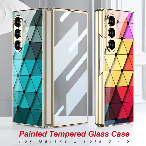 Luxury Plating Screen Glass Case For Samsung Galaxy Z Fold 6 5 Case Back Painted Pattern Glass Plast