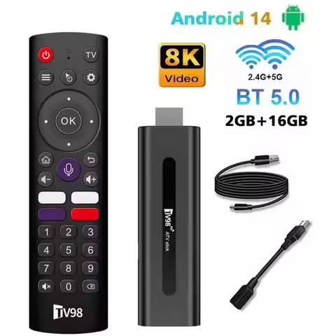 TV98 ATV H313 Mini TV Stick 8K Video 2.4G 5G WiFi Quad Core BT5.0 Set Top Box Android 14.0 Smart TV 