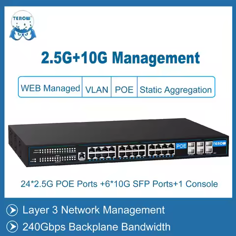 TEROW 2.5G L3 Managed Switch POE 24 Ports 2.5G Network Switch 2.5gbe RJ45 ethernet hub 10gbe sfp Sup