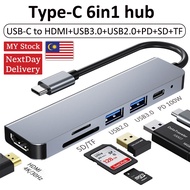 USB C Hub Type-C 3.0 To 4K HDMI-Compatible USB SD/TF Card Reader PD 100W Fast Charge 6 In 1 USB Dock