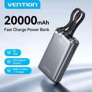 Vention PowerBank 20000mAh PD35W Fast Charging Built-in Dual Cable  Portable Battery Charger For iPh