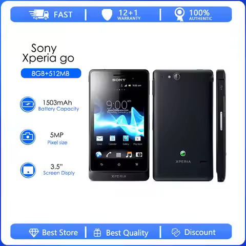 Original Unlocked Sony Xperia go 3G Single Sim 512MB RAM+8GB Dual-core 5MP 3.5'' 1305mAh Android 2.3