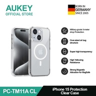 (hdk01) aukey iphone 15 series premium protection clear case with