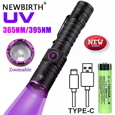 365/395nm UV Flashlight Zoom 5W Type C USB Rechargeable Black Light for Resin Curing, Pet Urine Dete