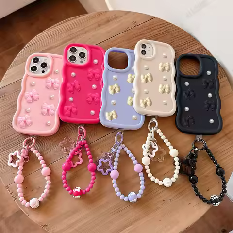 F54 F34 5G F05 F04 3D Bowknot Pearl Wave Silicone Phone Case For Samsung Galaxy M05 M04 M02S J4 Plus