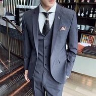 GUKENRO 3PCS Blazer For Men Korean Slim Formal Terno Wedding Office Dinner Pure Color Classical Eleg