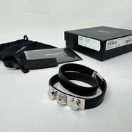 YSL 雙鉚釘黑色皮革手鍊